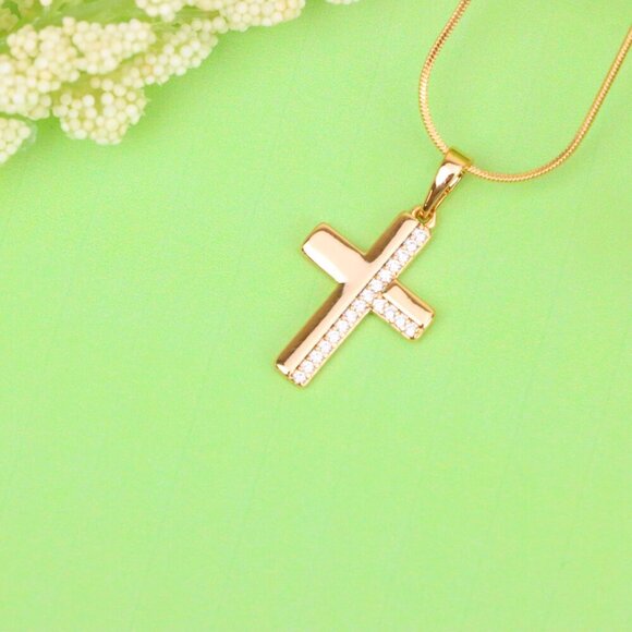 "Crystal-Accented Cross Pendant in Rose Gold Finish, XPPT1577 - Picture 2 of 12